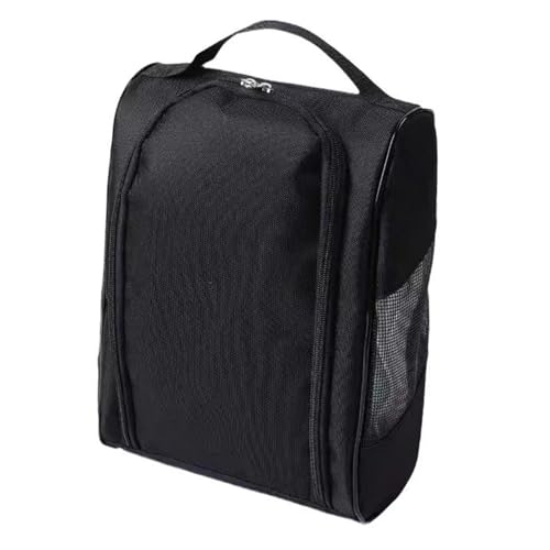 Football Boot Bag, Portable Sports Shoe Carrier with Organised Storage, Compact Design for Football Boots and Golf Shoes, Durable Black Fabric Construction, Ideal for Training and Matches