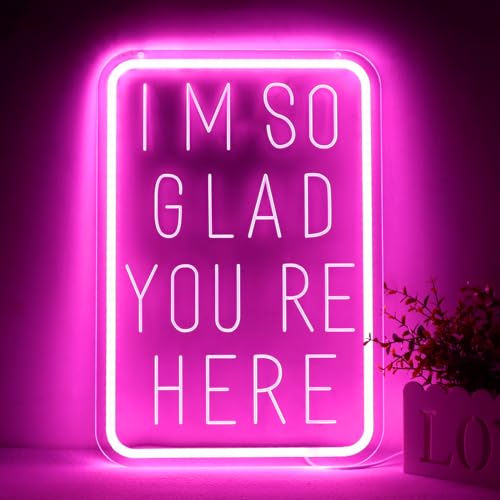 TOPQUALI Im So Glad Youre Here Neon Sign for Wall Decor Classroom Decor USB Powered Light Up Sign for Classroom Wedding Party Store Home Neon Decor Birthday Christmas Gift16.1 * 10.9Inch