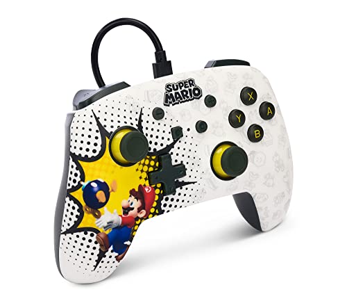 Image of PowerA Enhanced Wired Gaming Controller for Nintendo Switch or Nintendo Switch OLED, Bob-omb Blast, White (Officially Licensed)