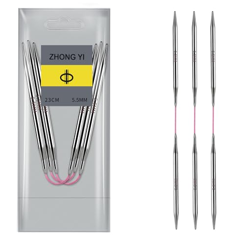 Soosui 5.5mm Circular Knitting Needles US9 |3-Pack 9-inch (23cm) Double-Pointed Flexible Circular Needles 3cm Cable Durable and Smooth for Sweaters Socks Hats and Other DIY Knitting Projects.