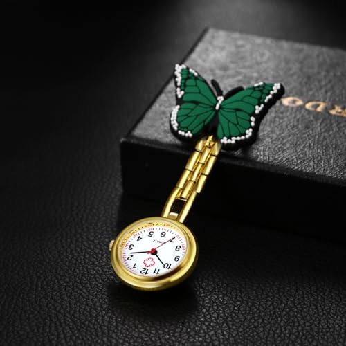 Image of Lancardo Pin On Nurse Watch: Unique Butterfly Pattern Badge Analog Quartz Easy to Read Pocket Watch for Women Men Doctor Hospital