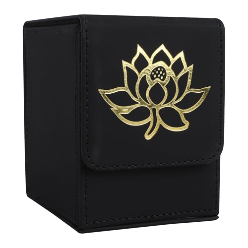 Zettokete Card Deck Box with 2 Dividers, MTG Commander Deck Box Holds 100+ Double-Sleeved Cards, Leather Magnetic Deck Case Compatible with Magic TCG CCG Cards, Golden Lotus