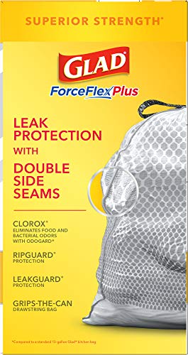 Glad Tall Kitchen Trash Bags ForceFlex Plus with Clorox, 13 Gallon, Lemon Fresh Bleach Scent 90 Count (Package May Vary)