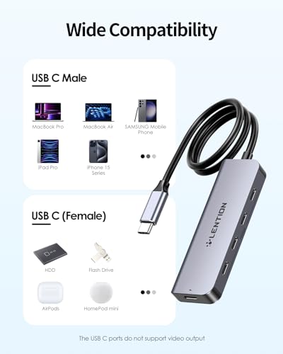 LENTION 4-Port USB C Hub with Long Cable 2FT, USB C Hub Multiport Adapter 4 x Type C 3.2 10Gbps, 100W PD Charging USBC Splitter, Compatible with 2025-2018 MacBook Pro/Air, 2026 MacBook Neo and More — view 6