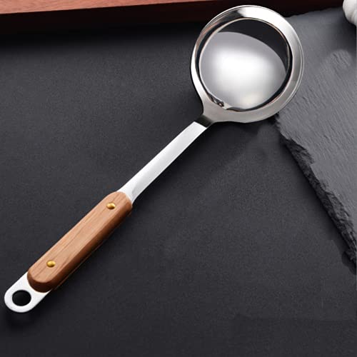 Image of 1Pcs Of Stainless Steel Soup Ladle With Wooden Grip, Large Kitchen Utensil Spoon, Punch Bowl And Soup Pan Ladle, 33.5 Centimeters