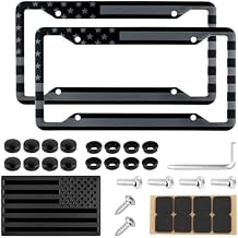 2PCS American Flag License Plate Frame,Stylish License Plate Holders for Cars Includes Car Emblem/Screws/Caps,Aluminum Alloy Patriotic Car Plates Frame as Cars Decorations