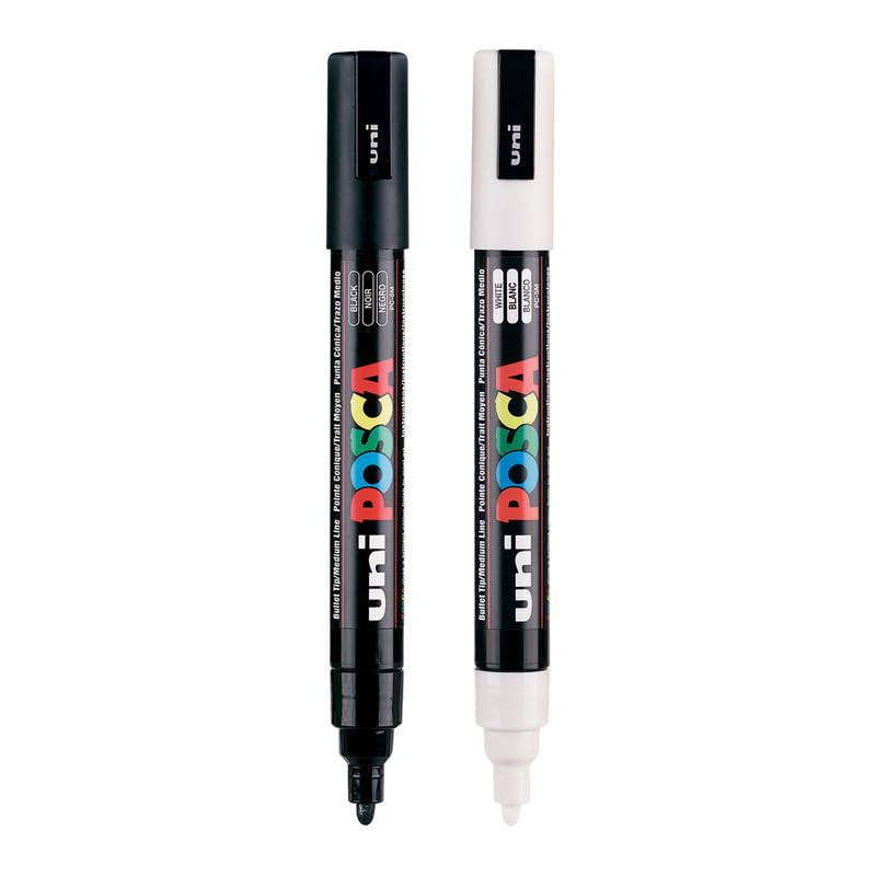 POSCA PC-5M Marker | 1.8-2.5 mm Bullet Shaped Tip (Black & White Ink, Pack of 2)-image-6