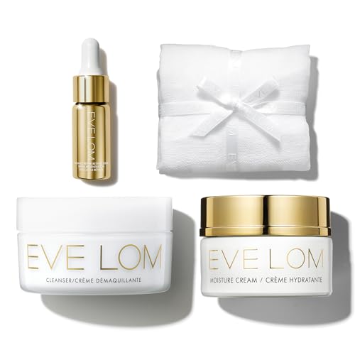 EVE LOM Radiant Renewal Ritual Set | includes 50ml Cleanser, Muslin Cleansing Cloth, 9.5ml Radiance Repair Retinol Serum, 30ml Moisture Cream, 4 piece holiday, Multicolor - Image 3