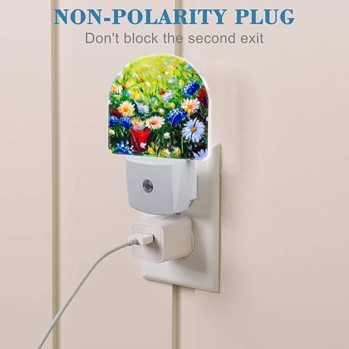 Image of Field Flowers Oil Painting Night Light Plug into Wall with Dusk to Dawn Sensor Cute Nightlight for Kid Girls Boys Women Men Room Decor, Hallway, Kitchen, Bathroom, Nursery, Stairs