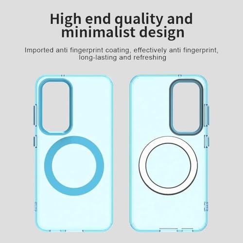 Image of Elzzi Magnetic Back Cover for Samsung Galaxy A55 5G Case, [Compatible with MagSafe] Slim Fit Shockproof Translucent Matte Hard Back Phone Cover with Protective Bumper for Men & Women (Blue)