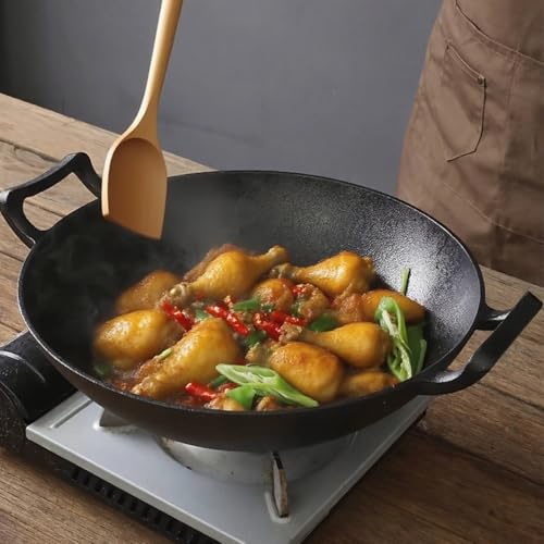 Image of 1pcs 14.5in Multi-Function Cast Iron Pan, Cast Iron Stock Pot, Frying Pan With wooden lid and wooden shovel for Outdoor-safe Cooking, Home & Restaurant Use, Essential Kitchen Cookware