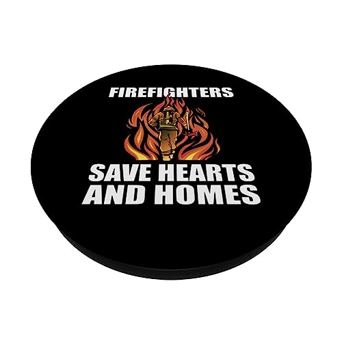 Firefighters save hearts and homes firefighter gear fireman PopSockets Swappable PopGrip, Black - Image 2