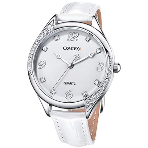 Ladies Watch Large Dial Big Face White Dial Leather Strap Girls Watches Cover