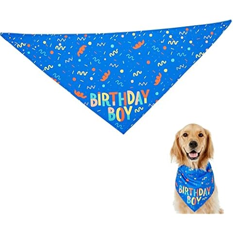 CHENJUNJUN Dog Birthday Boy Bandana Washable Dog Birthday Bandana Doggie Birthday Triangle Scarfs Adjustable Triangle Bibs for Dogs Puppy Birthday Party (Blue) Cover