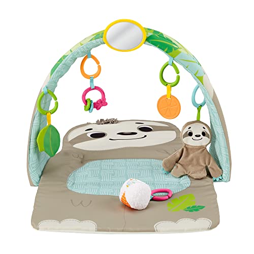 Image of Fisher-Price Ready to Hang Sensory Sloth Gym, infant activity mat with toys for tummy time and play