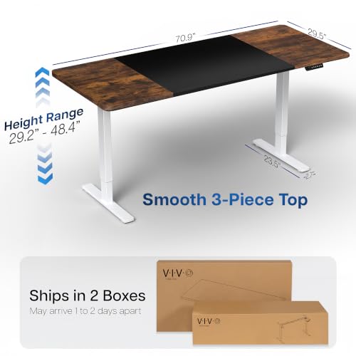 Image of VIVO Electric 71 x 30 in Rustic Standing Desk, Memory Height Adjustment, 1B Series, Holds 220 lbs, Black and Vintage Brown Top, White Frame, DESK-KIT-1W7BN