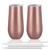 Lifecapido 2 Pack Insulated Tumblers, 12oz Stemless Champagne Flutes, Stainless Steel Tumblers, Insulated Glass for Birthday Party, Wedding, Christmas (Rose Gold)
