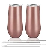 Lifecapido 2 Pack Insulated Champagne Tumblers, 12oz Stemless Champagne Flutes, Stainless Steel Champagne Flute Tumblers, Insulated Champagne Glass for Birthday Party Wedding Christmas (Rose Gold)