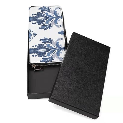 Blue White Floral Victorian Aesthetic PU Leather Clutch Long Bifold Wallet, Coin Purse Credit Pass Case, Durable Card-Holder Money Storage for Women Men3