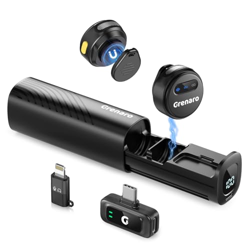 Image of GRENARO Wireless Mic for YouTube, 3-Level Noise Reduction Wireless Microphone, Magnetic Mini Mic Wireless with 40H Charging Case for Recording and Live Stream, Support Android & iOS