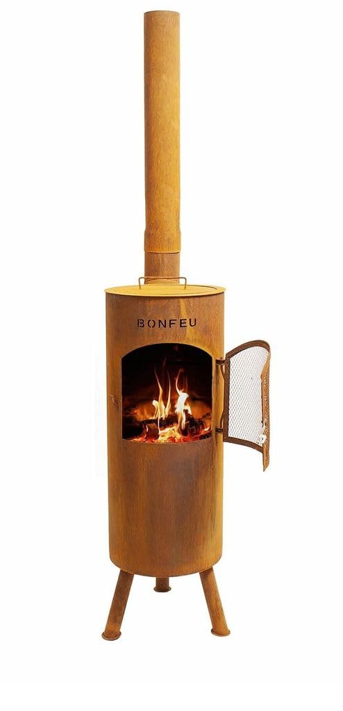 BonFeu BonGiano LP Roest - Patio fireplace - Fireplace with spark protection for relaxing evenings - Patio fireplace with grill grate - Made corten steel - 30x30x153 cm