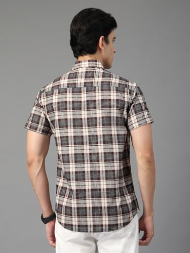 Image of Majestic Man Men's Slim Fit Premium Pure Cotton Plaid Check Half Sleeve Casual Shirt