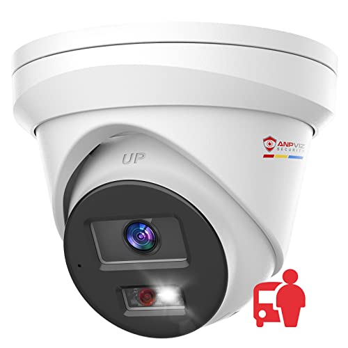 Anpviz 5MP PoE IP Camera with Audio, Full Metal Turret Security Camera Outdoor with Human Vehicle Detection, Smart Color Night Vision, 3072x1728@20fps, 114° FOV, WDR, IP67 Waterproof 5MP Whi