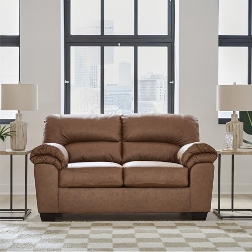 Image of Signature Design by Ashley Faux Leather Caramel Brown Loveseat Sofa Couch