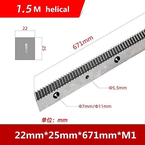 MKSIWSA Industry 1pc 1.5Mod 1.5 Modulus High Precision Helical Gear Rack 20x20x960mm / 22x25x671mm (Color : 1.5M Rack, Guide Length : 960mm Harden)