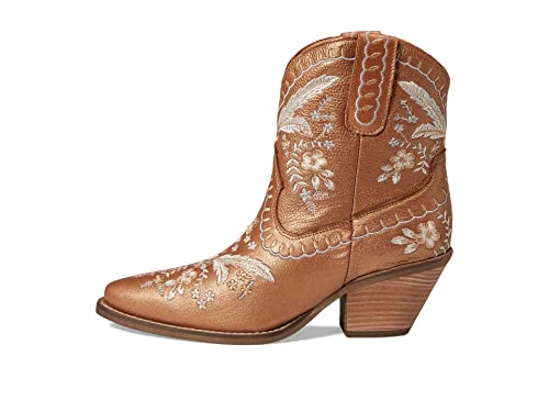 Image of Dingo Womens Primrose Floral Embroidered Snip Toe Casual Boots Ankle Mid Heel 2-3 inch