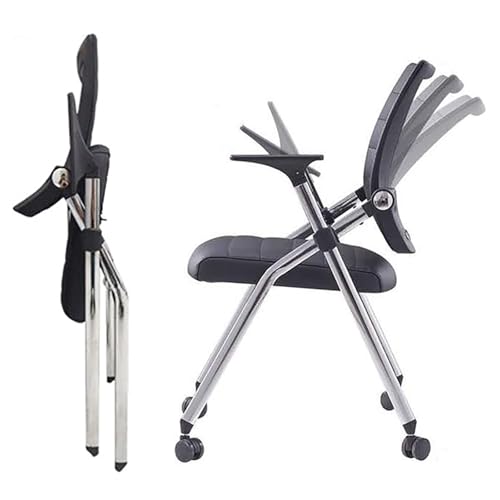 Silla de oficina plegable ergonómica con ruedas, silla de escritorio de altura ajustable con asiento de piel sintética y brazos acolchados para una cómoda oficina en casa, estudio y espacios pequeños