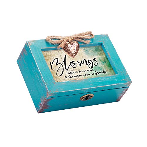 Cottage Garden Friends are Blessings Inspirational Petite Teal Distressed Locket Music Box Plays Friend in Jesus