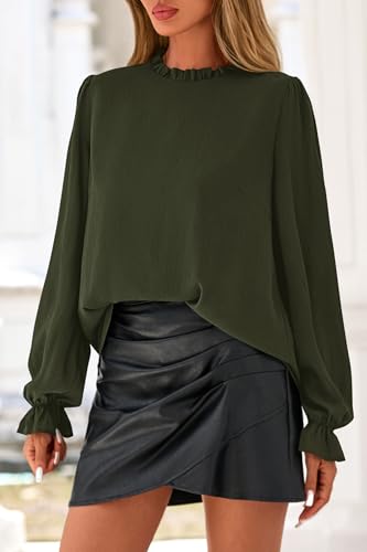 CFLONGE Women's Blouse Ruffle Long Sleeve Tops for Women Trendy 2025 Fall Fashion Shirts Business Work Tunic Going Out Tops4