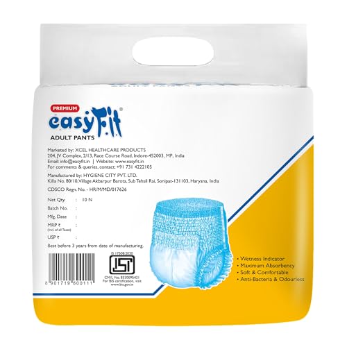 Image of Easyfit Adult Diaper Pants | 20 Count (Medium) | Waist 24-45 inch (61-115 cm) | Unisex | Leak Proof | Wetness Indicator | Overnight Protection | Elastic Waist (Pack of 2)