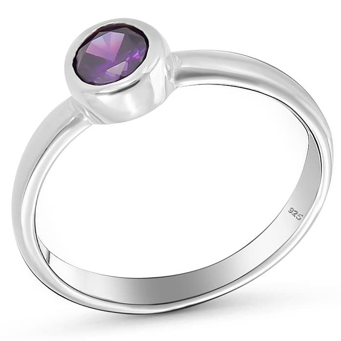 Handmade Real 925 Solid Sterling Silver Rings for Women with CZ Cubic Zirconia Purple Simulated Amethyst