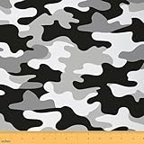 Grey Camouflage Fabric by The Yard,Black White Grey Upholstery Fabric for Chairs Sofa Sewing,Army Camo Abstract Waterproof Fabric for Upholstery and Home DIY Projects,1 Yard