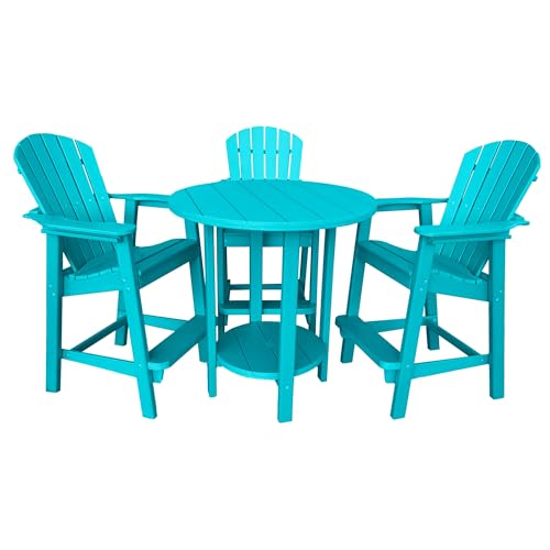 Phat Tommy Outdoor Bar Set - High Top Patio Table and Chairs - Pub Height Dining Set Furniture, Poly Lumber Outdoor Furniture for Your Deck, Balcony, Pool and Backyard, Teal