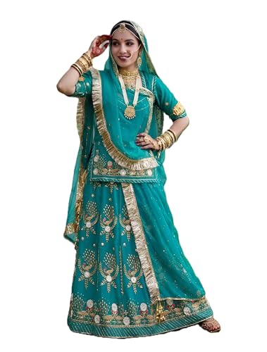 Image of Women's Embroidered Vichitra Silk Ethnic wear Semi-stitched Lehenga Choli With Dupatta Set (S-THG 415279)