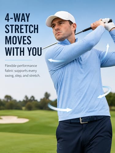 Image of Golf Quarter Zip Pullover for Men Mock Neck 1 /4 Zip Lightweight Athletic UPF 50+ Men's Long Sleeve Golf Sweatshirt