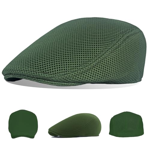 Image of meioro Men's Mesh Flat Cap Summer Breathable Newsboy Hats Beret Ivy Cap Gatsby Irish Cabbie Driving Hat Full Head Wrap