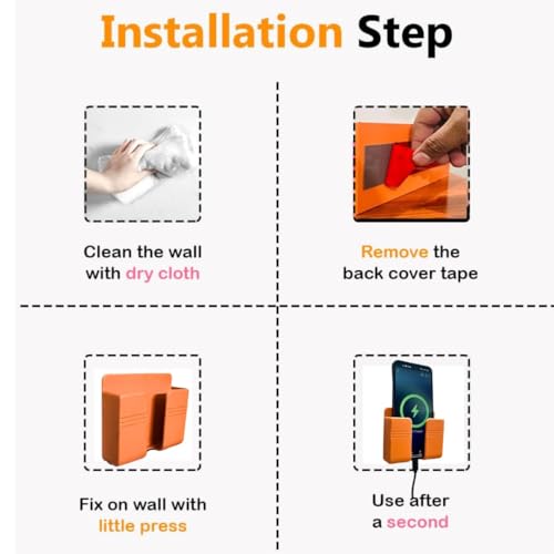 Image of WALLVIEW TECH Pack of 5 Wall Mounted Mobile Holder Storage Case for Remote Wall Mounted Mobile Stand /Multi Purpose Stand with Hole for Phone Charging-(Orange)