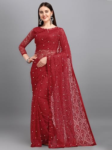 Image of LOROFY Women's Brasso Net Saree With Blouse