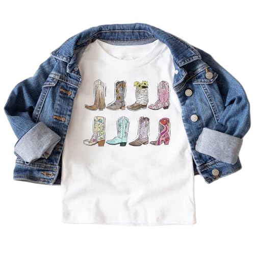 Girls Western Vintage Retro Floral Cowgirl Boots Toddler Shirt - Trendy Boho Girls Natural Toddler Youth Graphic Tee2