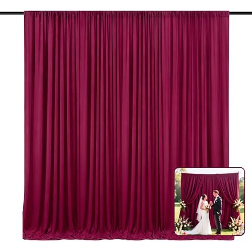 Image of 2 Panels Burgundy Backdrop Curtain, 10 x 10 Feet Polyester Background Curtains for Parties, Weddings, Baby Showers, Halloween, Christmas, Birthday Party Photoshoot Backdrop Curtains Decorations