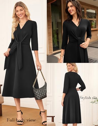 GRACE KARIN Work Dresses for Women 2025,Business Casual 3/4 Sleeve Midi Dress,Office A Line Dresses4