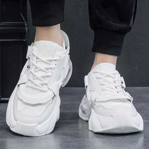 Men's Lace-Up Leather Fashion Sneakers - Platform Thick Sole Dad Shoes with Rivet Detailing Cushioned Comfort High-Top Casual Shoes for Everyday Wear & Outdoor Walking3