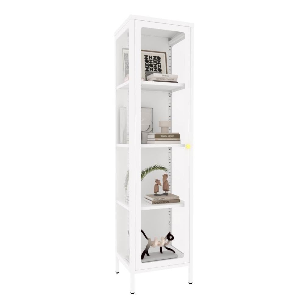 VCGGAIP Metal Display Cabinet with Glass Doors,4-Tier Curio Cabinet with Adjustable Shelves,Display Cases for Plant, Book Bathroom, Living Room,
