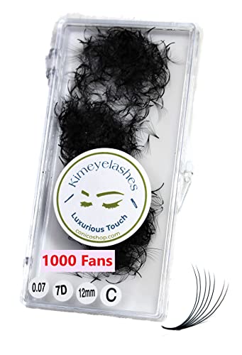Kimeyelashes 4D 5D 6D 7D 8D 9D 10D - 0.07 C and D Curl 1000 Premade volume fans loose Fans, Handmade eyelash extensions supplies Russian volume lash promade fan (10mm, 9D - Curl C)