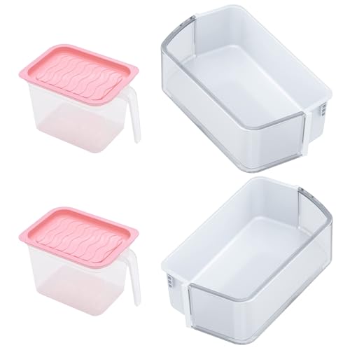 Image of DA97-12650A Refrigerator Door Shelf Door Bin Basket (Right) and DA97-12657A Door Bin Refrigerator Door Bin Shelf (Left) with 2 Food Storage Container