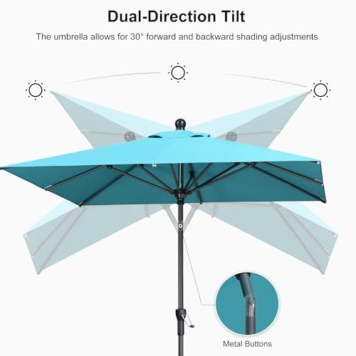 Image of PURPLE LEAF Patio Market Umbrella 6.5' x 6.5' Square Tilt Turquoise Blue